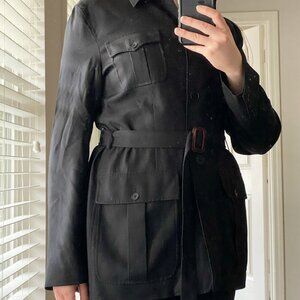 Lauren Ralph Lauren Black Button Down Belted Field Jacket Shirt 100% Silk Sz L